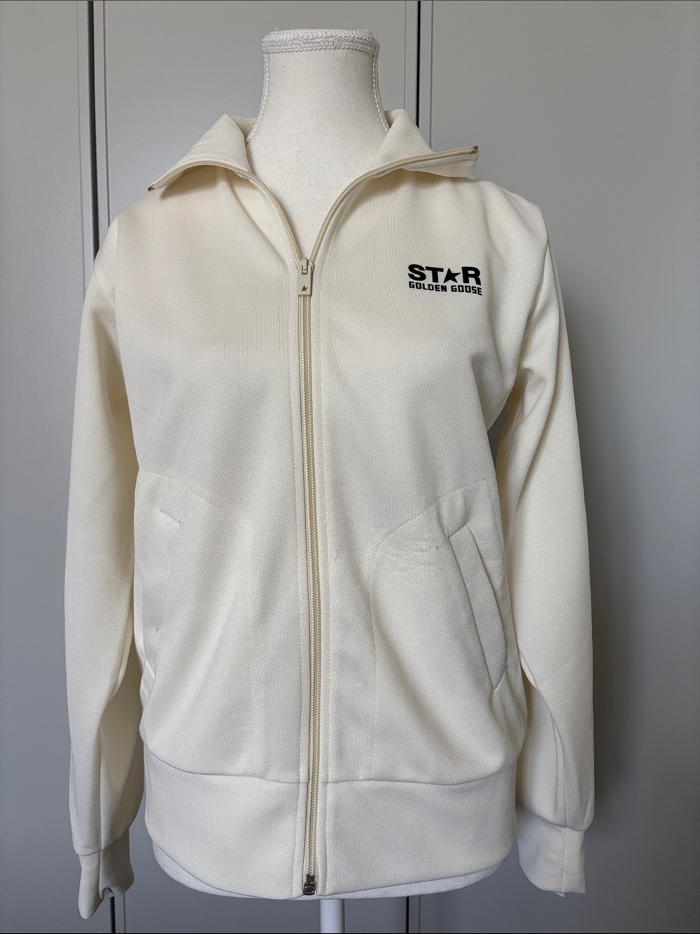Golden Goose Cream Full-Zip Track Jacket with STAR Logo